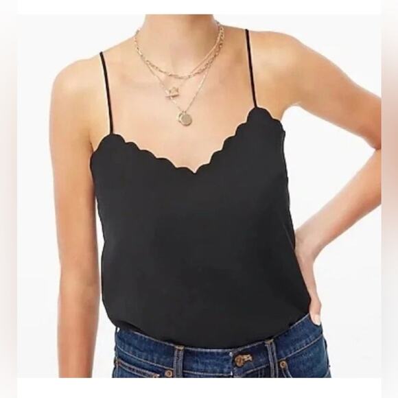 J. Crew Scalloped cami top Black Size 22 plus women’s tank relaxed Flowy NEW - Picture 1 of 9